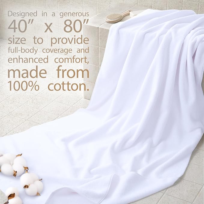 Cotton Paradise 100% Cotton Turkish Towel, Soft Absorbent Quick Dry, 40x80 Oversized Bath Sheet Towel, Snow White