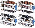 4 Pack Wall Mounted Shoe Rack, 3 Tier Hanging Shoe Rack Holds 48 Pairs, 17"-30"Adjustable Heavy Duty Metal Shoe Organizer Holder with 8 Storage Hooks, Space Saving for Closet Entryway Doorway（Black)