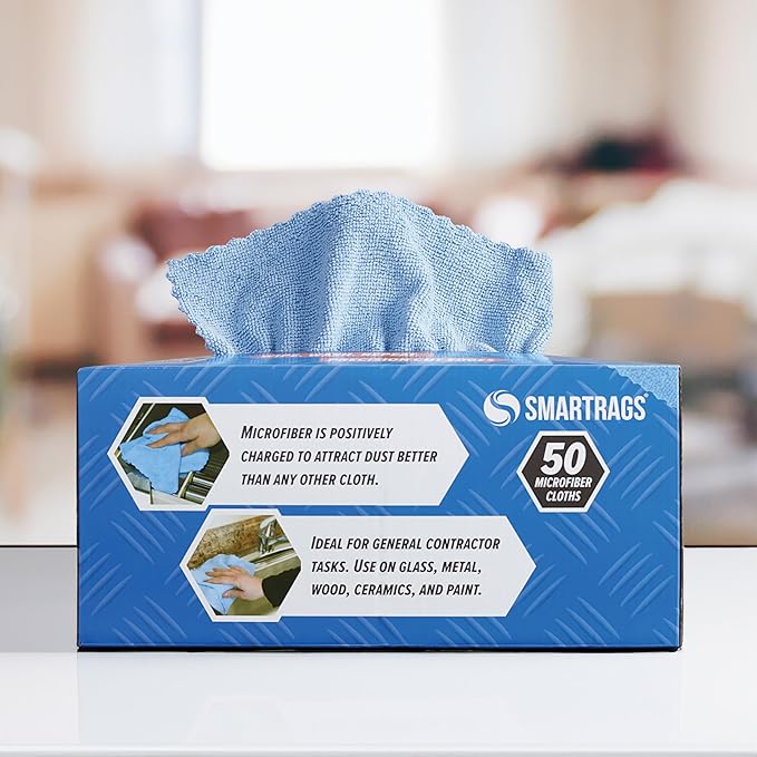 Arkwright Smart Rags Microfiber Cleaning Cloths, Pack of 50 in a Box, Lint Free 180 GSM Reusable Towels for Auto, Office and Household Cleaning, 12 x 12 in, Blue