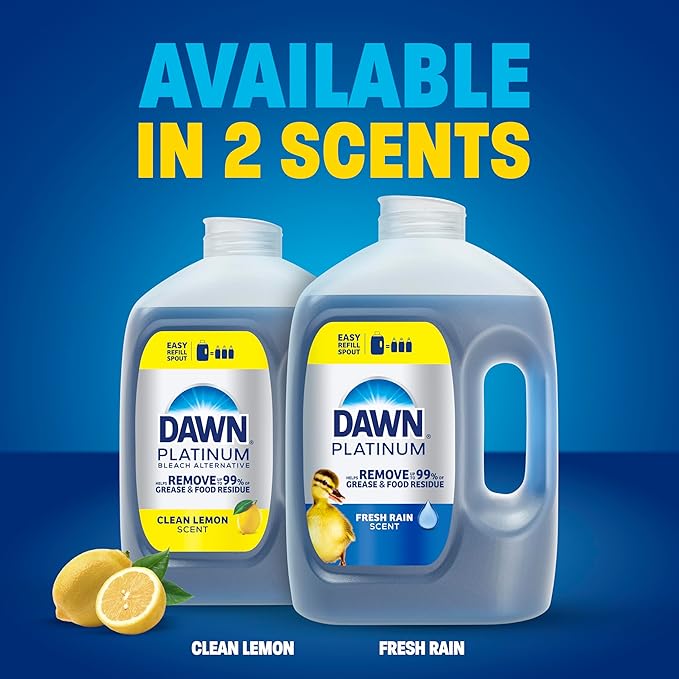 Dawn Platinum Refill Jug Dish Soap, Fresh Rain Scent Liquid Dishwashing Detergent Powerful Dawn Dish Soap for Tough Grease Removal Dishwashing Liquid Value Pack, 51.5 oz (Pack of 2)
