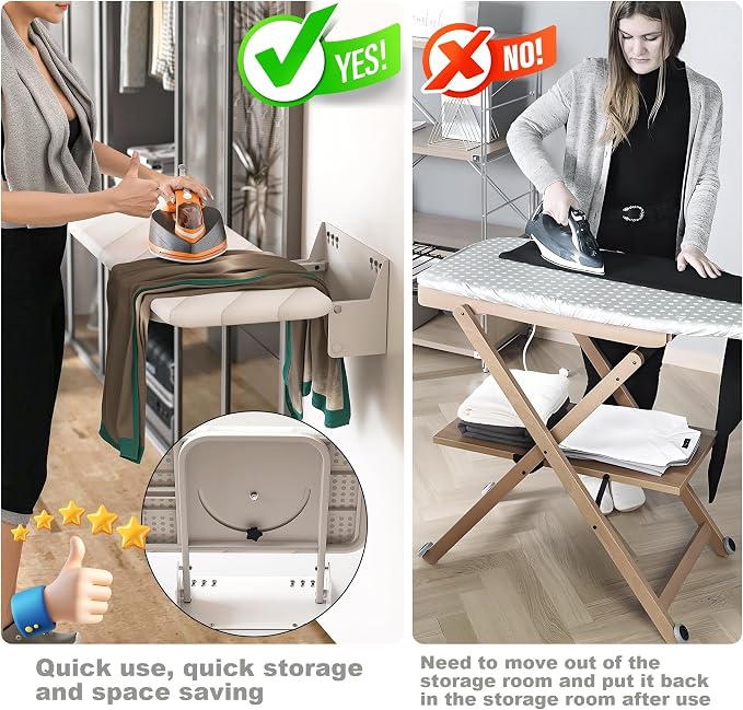 uyoyous Wall Mounted Ironing 37.4x11.8 in Adjustable Foldable Iron Board | Compact Folding Wall Mount Space-Saving 180° Swivel Ironing Boards with Heat Resistant Cover for Home Laundry Room