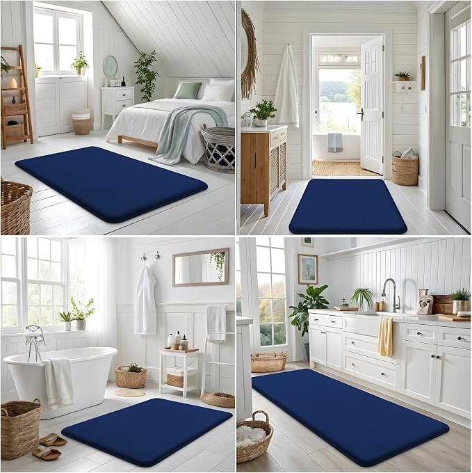 Smiry Memory Foam Bath Mat 24x16, Extra Soft and Absorbent Bathroom Mats, Non Slip Washable Carpet for Floor, Shower and Tub, Navy Blue