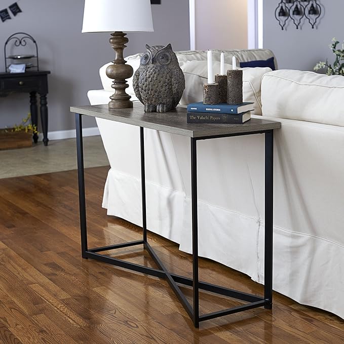 Household Essentials Ashwood Grain Console Table with Black Iron Base