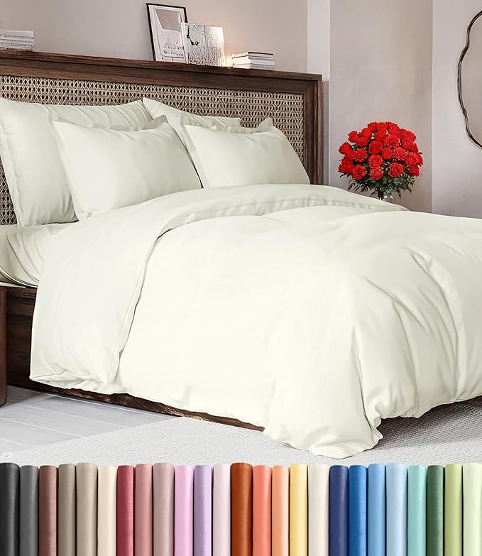 Duvet Cover Full Size Set - Extra Soft Full Duvet Cover 80" x 90" with 2 Pillow Shams for Women, Men, Kids & Teens - Hotel Luxury, Easy-Care w/ Zipper Closures & Ties - Comfy and Breathable (Ivory)