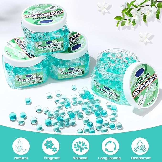 12 Pcs Air Freshener Bulk Odor Gel Eliminator Beads 8 oz Long Lasting Air Freshener Beads Eliminates Odors in Home Bathrooms, Cars, Boats, Rvs and Pet Areas(Jasmine)