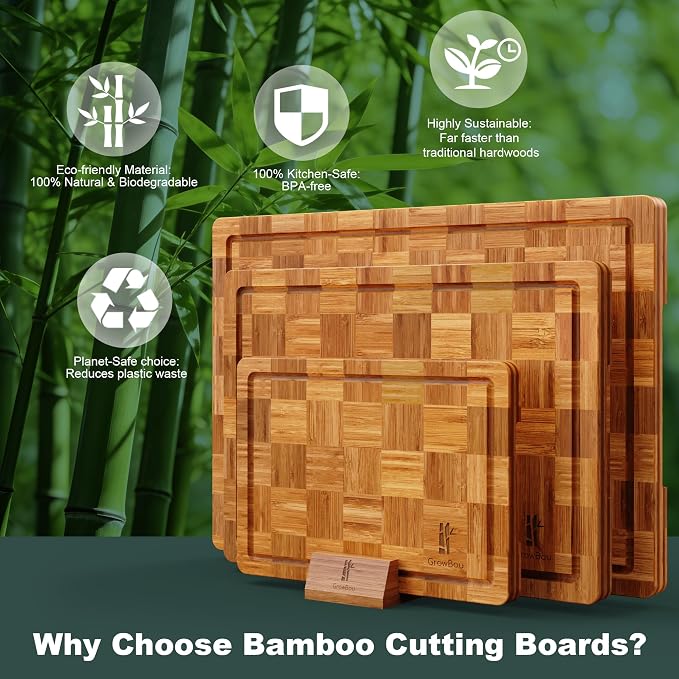 Extra Large Bamboo Cutting Board with Juice Grooves & Non-Slip Feet – Wood Chopping Board for Meat, Vegetables, Fruits & More, Non-Toxic & Durable, Ideal Housewarming Gift