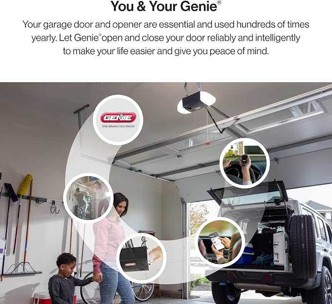 Genie Chain Glide Connect Essentials Smart Garage Door Opener, 2033-LO | Aladdin Connect Wi-Fi, Chain Drive, LED Bulbs Included, 1 Remote, Works with Alexa, Google Assistant and SmartThings