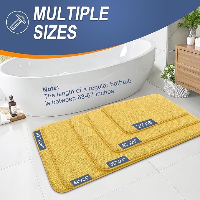 OLANLY Thick Memory Foam Bathroom Rugs 30x20, Absorbent Bath Mat, Yellow | Soft Quick Dry Bath Rugs Mats, Non-Slip, Machine Washable Carpet for Bathroom Floor, Tub and Shower, Home Decor Accessories