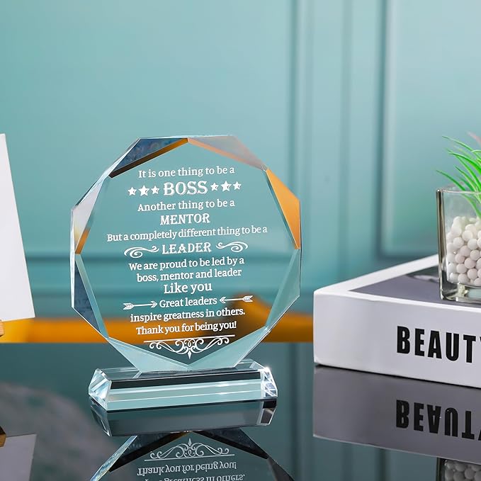 Movdyka Best Boss Gifts for Women Men Crystal Keepsakes Boss Day Birthday Gifts for Boss Going Away Appreciation Office Farewell for Boss Male Him Thank You Retirement for Boss Lady