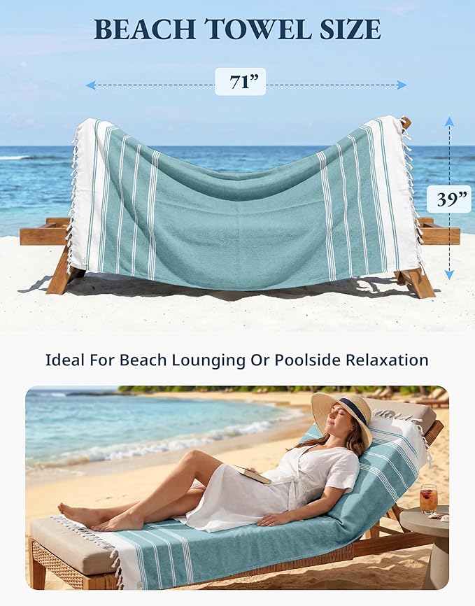 LANE LINEN 4 Pack Beach Towels, Oversized, Pre-Washed, Quick Dry - Multi | Sand Free, Lightweight & Absorbent Travel Towels - Extra Large Pool/Bath Towel - Vacation Essential, Machine Washable, Soft
