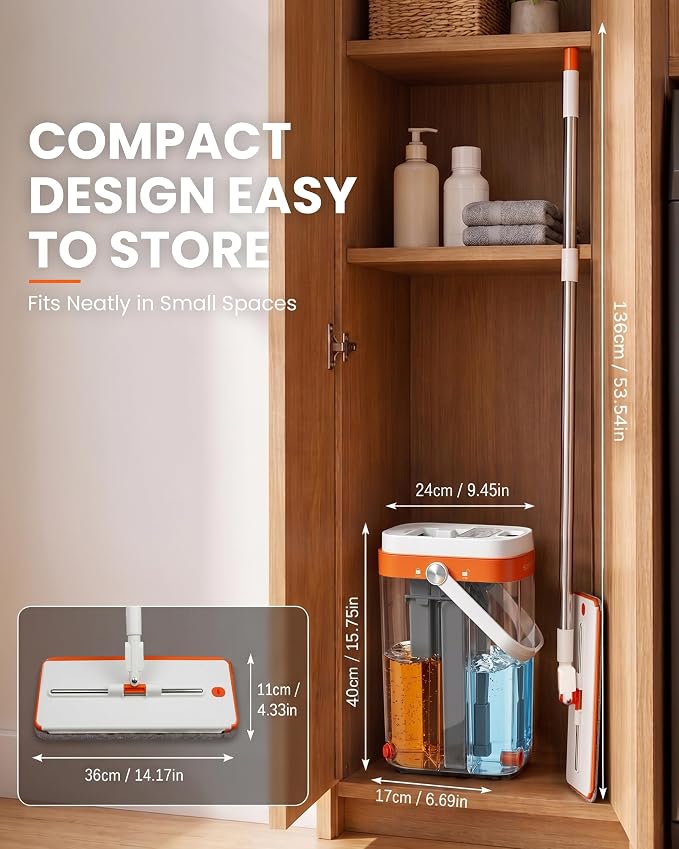 SOPAMI 3-Tank Flat Mop and Bucket System with Wringer | 53.54" Height, 4 Washable Pads. Separates Dirty & Clean Water for Hygienic Cleaning on Hardwood, Tile, Vinyl & Walls.