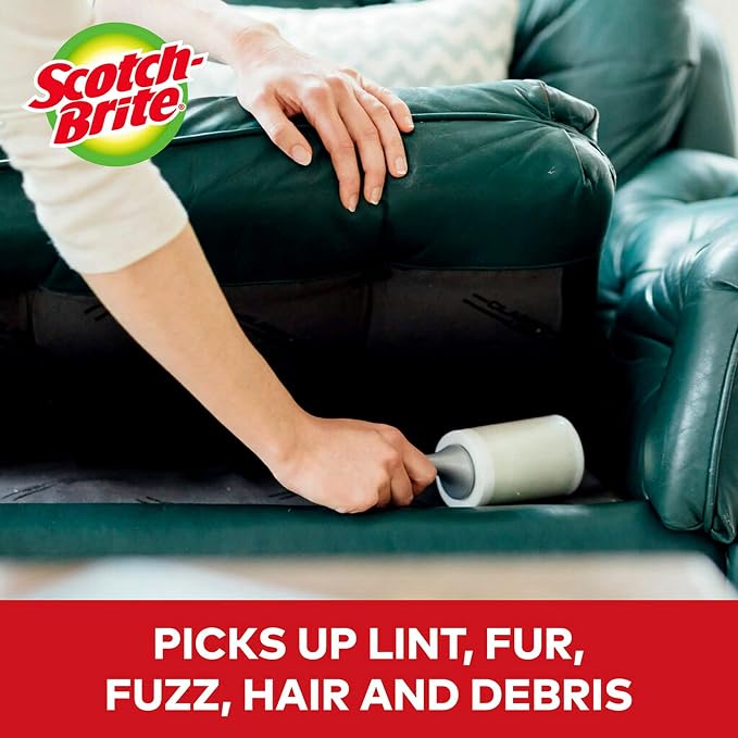 Scotch-Brite 50" Stickier Large Surface Roller Refill & Lint Roller, Works Great on Pet Hair, Clothing, Furniture and More, 3 Rollers, 100 Sheets Per Roller (300 Sheets Total)
