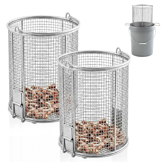 2 Pcs 1/4″ Mesh 5 Gallon Dip and Drain Stainless Steel Part Cleaning Strainer Basket for Buckets, Swing Handle, for Mechanics Auto Parts Washing Garage Shop Home Workshop, Bucket Not Included