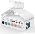 Plastic Hangers 20 Pack – Made in The USA – 6lb Capacity Standard Clothes Hangers with Strap Hooks for Dresses, Lingerie, Shirts, Pants, and Jackets – White