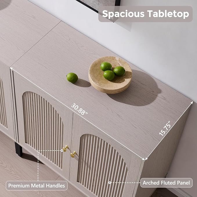 IFGET 92.63"W Modern Arch Sideboard Buffet Cabinet with Storage, Light Grey | Fluted Arched Sideboard Cabinet w/Adjustable Shelves, Wood Modular Kitchen Cabinet for Dining& Living Room, Kitchen, Entryway