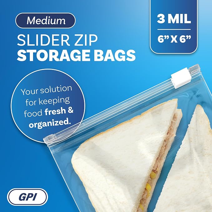 1000 Count - Slider Zip Food Storage Bags, 6" x 6" (1 Pint) 3 Mil Heavy Duty, Strong & Durable for Freezer Storage, for Food, Snacks & More. GPI