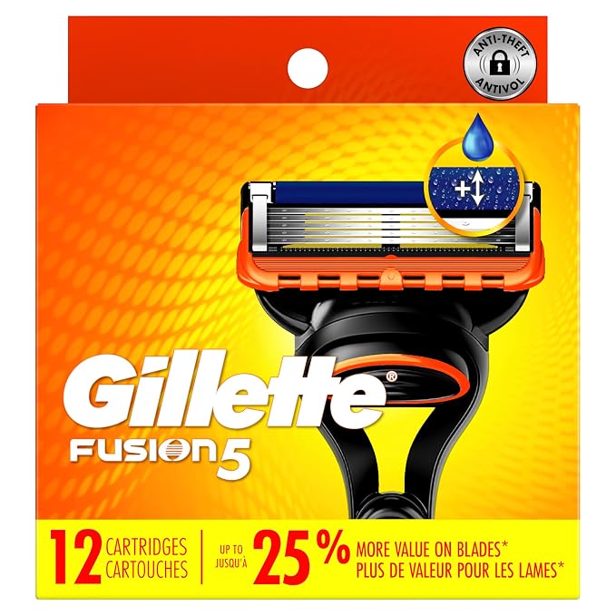 Gillette Fusion5 5-Blade Mens Razor Blade Refills, 12 Count, with Precision Trimmer