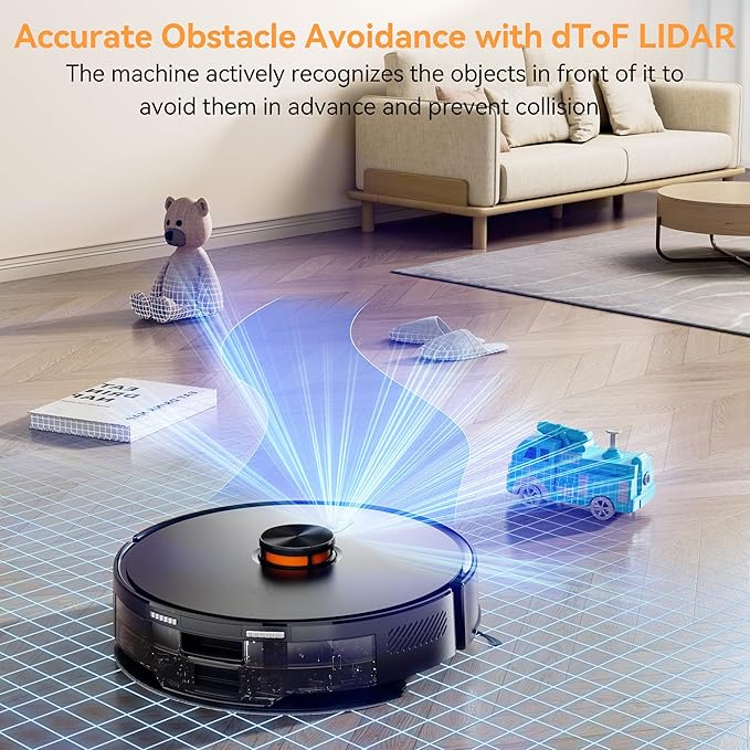 Robot Vacuum and Mop Combo, 90-Day Self-Emptying, 10,000 Pa Suction, with dToF & Laser Navigation & Smart Mapping, Anti-Tangle, 160-Min Runtime, Ideal for Hard Floors, Pet Hair & Carpets