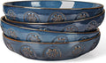 Artena Pasta Bowls, 50oz Large Salad Serving Bowls, 9.75'' Plates Bowls Set of 4, Big Ceramic Soup Bowls for Kitchen, Embossment Shallow Dinner Bowl, Microwave Dishwasher Safe, Pinwheel Flower, Blue