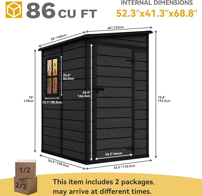 DWVO 5x4 FT Resin Outdoor Storage Shed with Floor, Large Waterproof Lockable Storage Shed with Window, Plastic Tool Shed for Garden, Backyard, Patio, Lawn