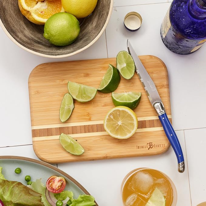 Totally Bamboo Barbados Small Bamboo Cutting Board, 9 x 6.5 Inches | Small cutting board for fruit, vegetables, garnishes, and sandwiches. End-grain bamboo inlay adds standout style.