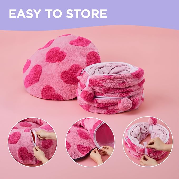 Lesure Cat Tunnel Bed for Indoor Cats - Cute Cat Donut Tunnel Toys with Washable Circle Cushion, Valentine's Day Gifts for Cats, Round Pet Peekaboo Cave Toy for Kitten, Standard Lover Hearts