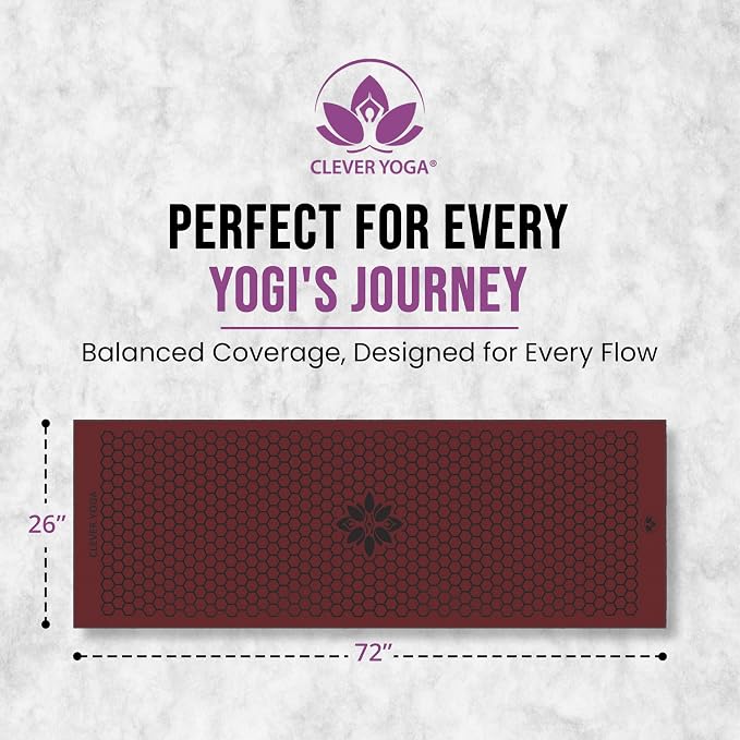 Clever Yoga Hot Yoga Mat Towel – Non-Slip Grip for Hot Yoga, Sweat Absorbent, Honeycomb Silicone Grip, Stays Flat – Ideal for Pilates, Travel, Washable & Lightweight - Burgundy
