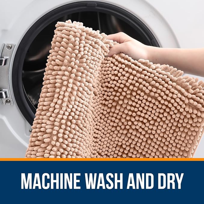 OLANLY Bathroom Runner Rugs 47x20, Extra Soft Absorbent Chenille Bath Rugs, Rubber Backing Quick Dry, Machine Washable Long Bath Mats for Bathroom Floor, Tub and Shower, Home Decor Accessories, Peach