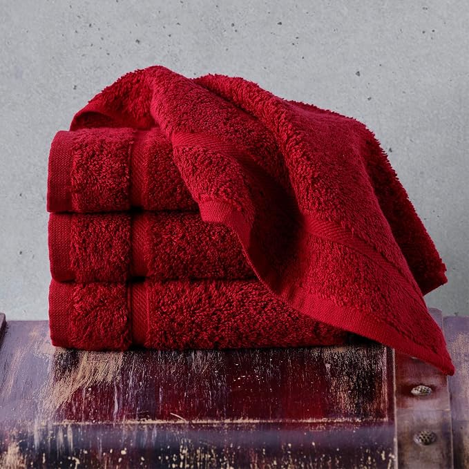 Washcloth Linen Set Premium Original Turkish Cotton, Hotel Quality for Maximum Softness & Absorbency Face Towels for Hand, Kitchen & Cleaning (Red Washcloths Set)
