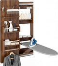 Kikihouse Wall Mounted Ironing Board Cabinet with Storage, Foldable Wall Ironing Board with Sliding Door, Wall Mount Space Saving Ironing Station for Laundry Room, Living Room, Entrance (Walnut)