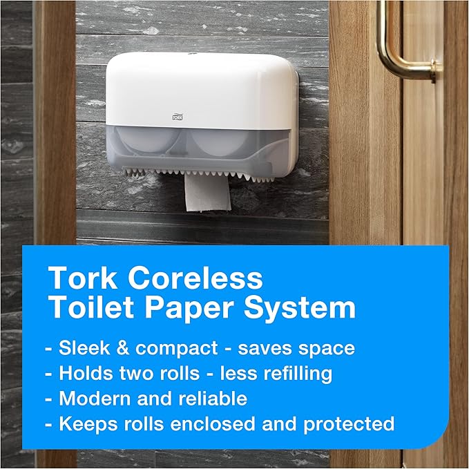 Tork Coreless High-Capacity Toilet Paper Roll White T7, Advanced, 2-Ply, 12 x 1000 sheets, 472881