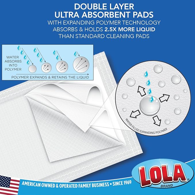 LOLA Wet Jet Refills, 12 Pack, Compatible w/ Swiffer Wet Jet Mop, Disposable Floor Cleaner Pads - Hardwood, Linoleum, Laminate, Marble & Vinyl