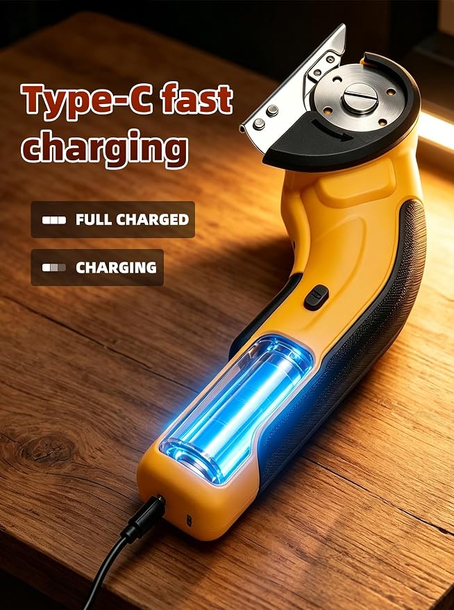 Cordless Electric Scissors,Rechargeable Cardboard Cutter, 4V Upgrade Electric Box Cutter with Safety Lock & LED Light, Powerful Cutting for Cardboard Box, Plastic, Leather（Yellow）