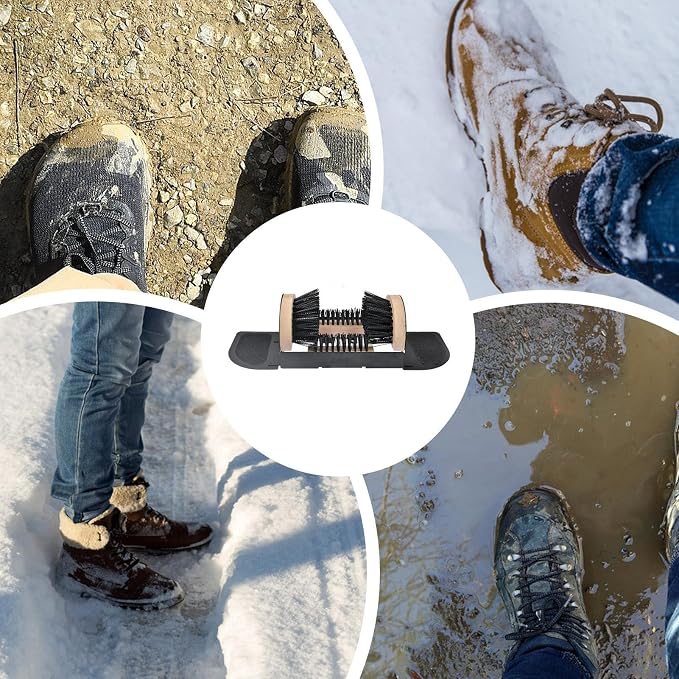Shoe Cleaning Scraper, 23.5x10.5cm Wooden Metal Boot Dirt Cleaner Heavy Duty Brush for Outside Entryway, Mud, Snow, Farm, Camping, Easy Dirt Removal, Footwear Care