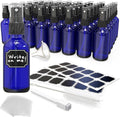 Nevlers Small Spray Bottle 2 Oz 48 Pack | Blue Glass Spritzer Bottles | Mini Spray Bottle Mist Set w/Labels, Marker, Funnel, Brush & Shrink Wrap | 2oz Glass Bottles for Oils, Scents & Travel Use