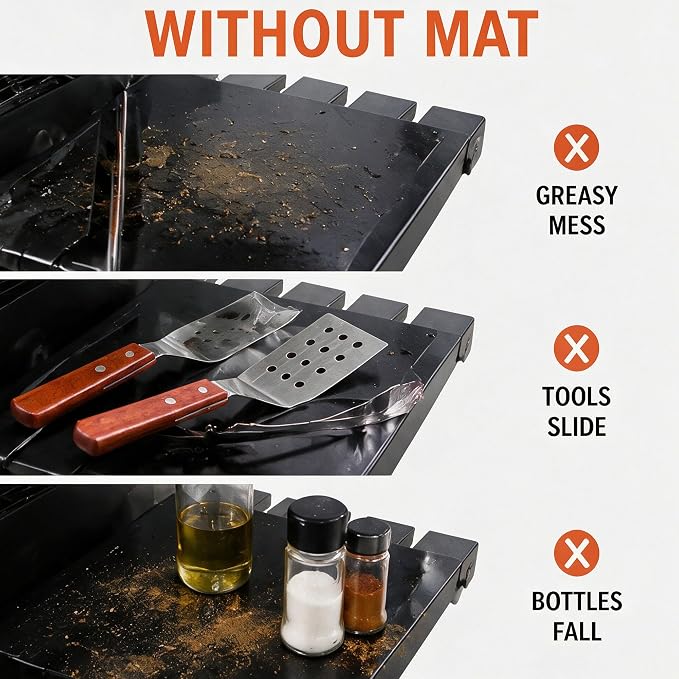 Silicone Grill Side Shelf Mat for Cuisinart Venture | Heat Resistant BBQ Table Protector Non Slip Grease Drip Pad Outdoor Cooking Prep Surface Cover