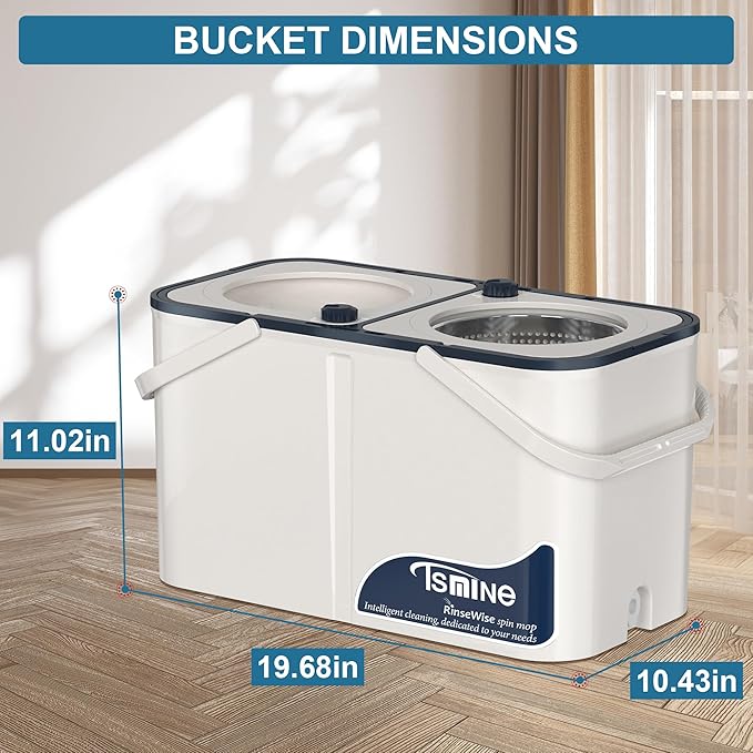 RinseWise Large Gen 1 Spin Mop and Bucket with Wringer, 2 Gal Clean Water Capacity, 4-Chamber Clean & Dirty Water Separation, 4 Swivel Wheels, 61" Handle, 6 Mop Heads for Hardwood & Tile Floors