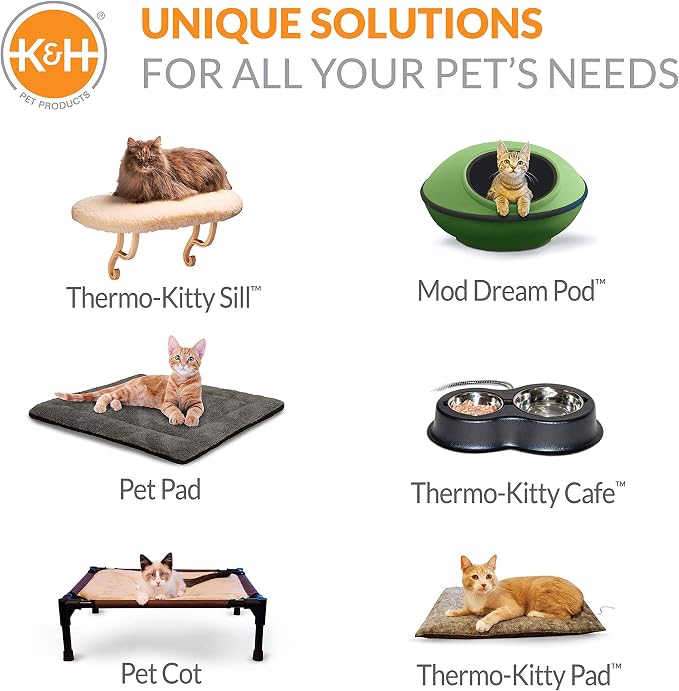 K&H Pet Products Outdoor Heated Cat Food & Water Bowls for Outside Pets, Thermo-Kitty Café Feral Cat Feeding Station, No Frozen Water or Food, Washable Bowls, Safety Listed - 12oz/24oz Stainless