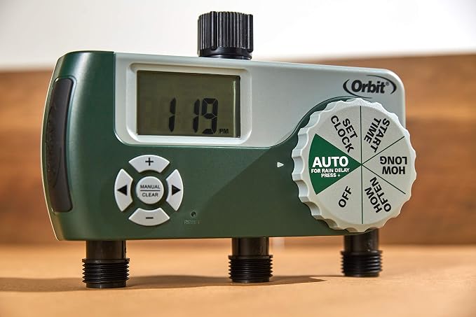 Orbit Programmable Digital Hose Watering Timer - 3 Outlet - Battery Powered - with LCD Screen - Built-in Rain Delay - Water-Resistant - 56082