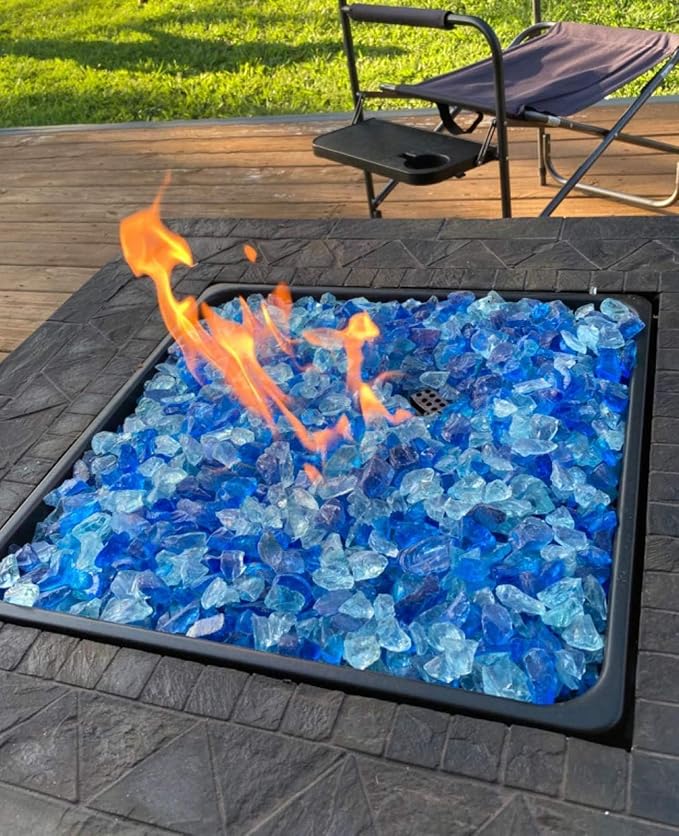 NUPICK 20 Pound Fire Glass, 1/2 Inch Reflective Fire Pit Glass | Tempered Fire Pit Rocks for Propane or Natural Gas, Glass Rocks for Fire Pit Table, Fireplace, Fire Bowl, Blue and White Mix