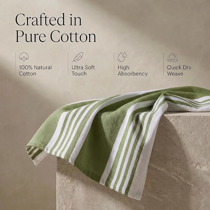 Urban Villa Kitchen Towels Cotton Dish Towels 20”x30” (Set of 6) Green Wht