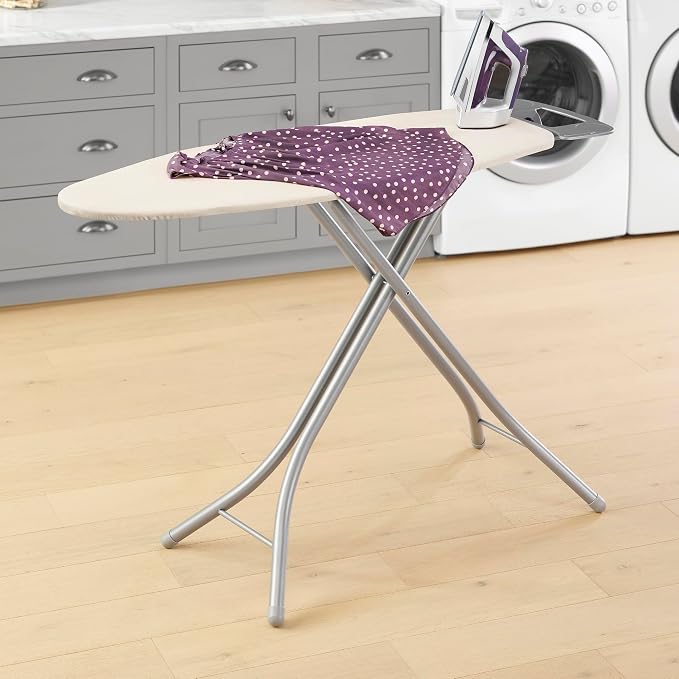 Whitmor Extra-Wide Ironing Board with Iron Rest, 18 x 48.5 in | Metal mesh top, 7mm foam pad, iron rest, 4-level height adjustment, safety lock, natural beige cover