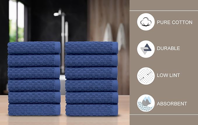COTTON CRAFT Euro Spa Waffle Wash Cloth - Set of 12 Blue Washcloth | Luxury Face Towel Set - 100% Cotton - Soft Plush Absorbent Low Lint Quick Dry - Gym Shower Beach Bath Kitchen - 12x12 inches