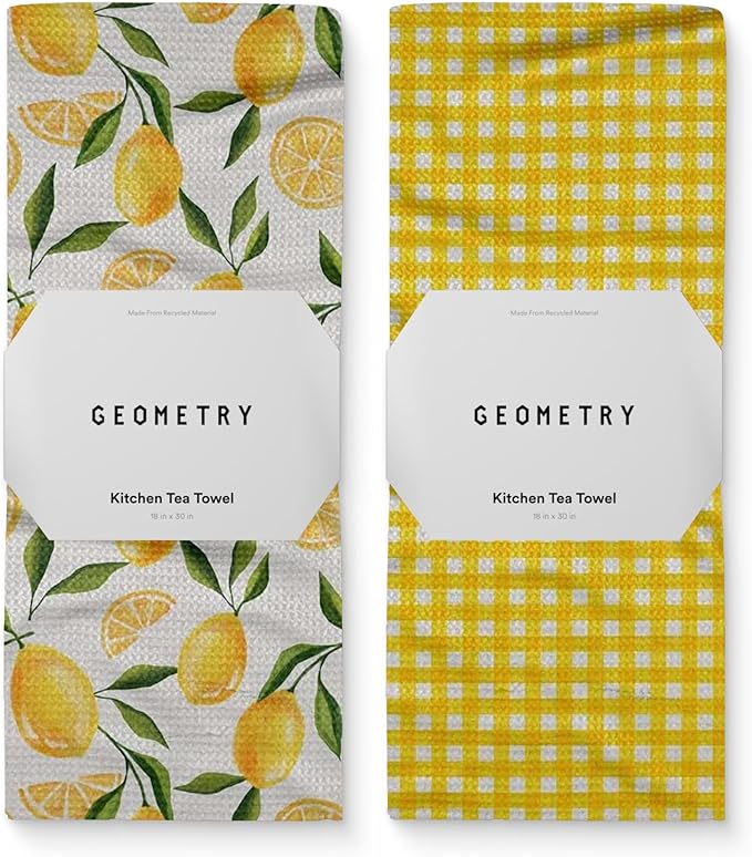 GEOMETRY Spring Kitchen Towels - Quick Dry Microfiber Cloth Spring & Summer Dish Towels for Kitchen Drying - Premium Quick Dry Towel - Lemonade Lines, 18" x 30" - 2-Pack