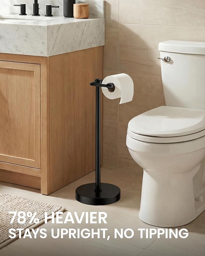 Toilet Paper Holder Stand, Free Standing Toilet Paper Roll Holder, Matte Black 304 Stainless Steel, 4.82 lbs Weighted Base, Bathroom Tissue Holder, 22.8" Height