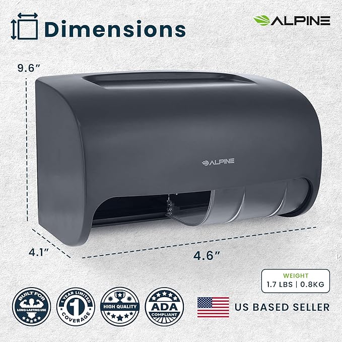 Alpine Commercial Toilet Paper Dispenser - Double Toilet Paper Holder Wall Mount for Less Frequent Paper Roll Refill