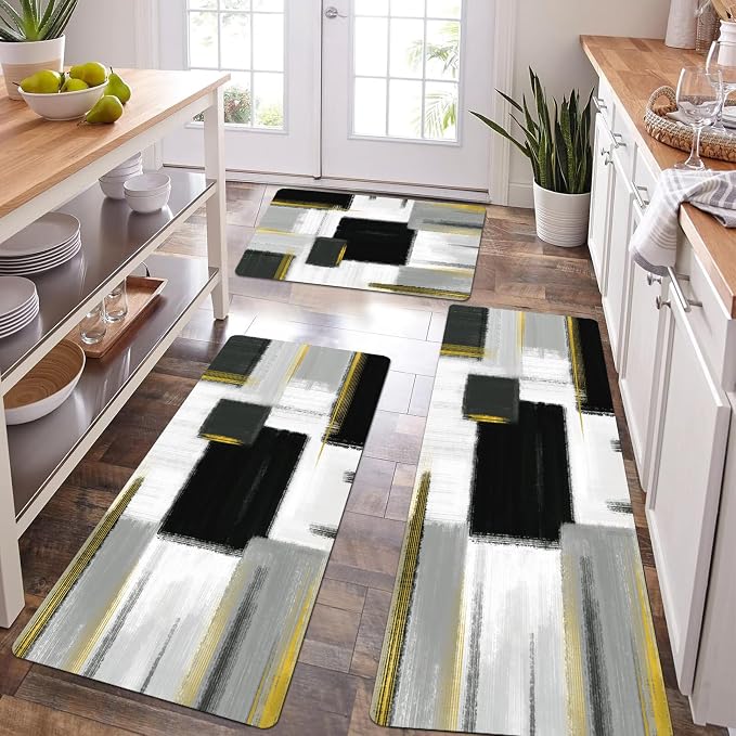 XLHOMO Kitchen Rugs Sets of 3, Non Slip Washable Kitchen Mats for Floor, Anti-Fatigue Runner Rug with Rubber Backing, Waterproof Kitchen Rug Set for Laundry, Floor, Office, Hallway