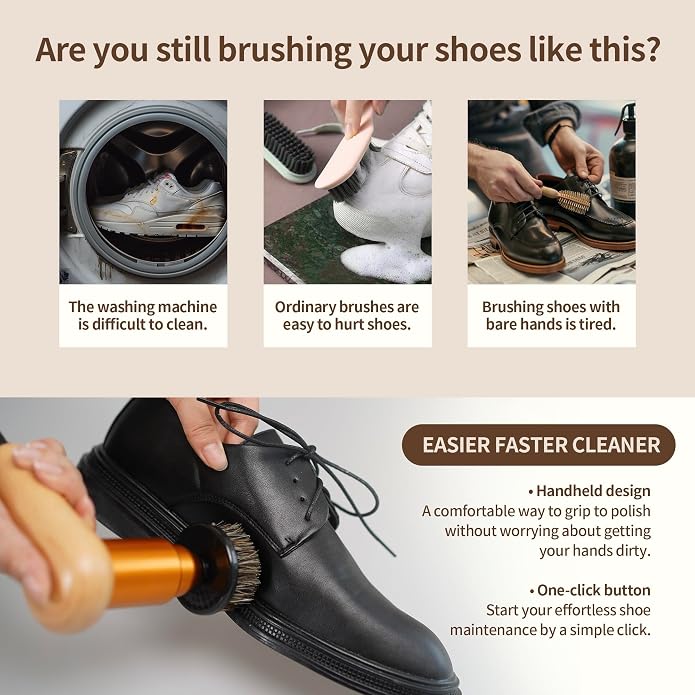 Smart Shoe Polisher Kit, 75W Electric Shoe Polisher with Adjustable Speed, Automatic Shoe Shine Kit , Portable Leather Care Cleaning Kit for Shoes, Boots,Bags, Sofa (Muticolor)