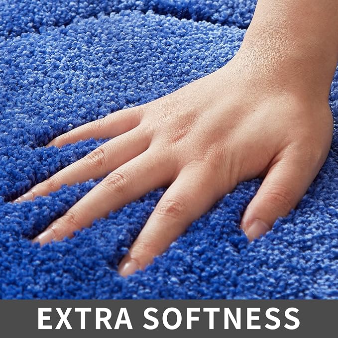 COSY HOMEER Extra Thick Bath Linen Sets Rugs for Bathroom - Anti-Slip Bath Mats Soft Plush Yarn Shaggy 100% Strong Polyester Bedroom Water Absorbent(Blue,20x32 - Inches)