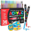 Guangna Acrylic Paint Markers Brush Tip, 36 Vivid Colors with Direct-Liquid Ink Control System, Professional-Grade Paint Pen for Rock Painting, Canvas, Glass, Plastic, Fabric, Eggs